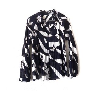 Deep-V Navy and White Blouse